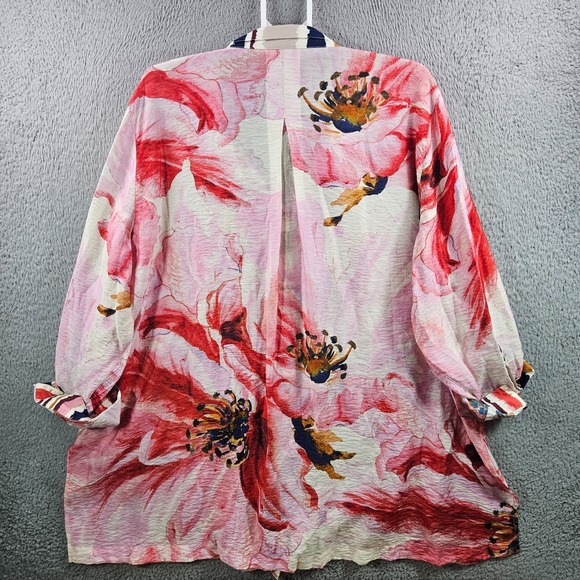 NEW John Mark Shirt Top Women 3X Button Up Large Floral Print Pink Red - Picture 9 of 12